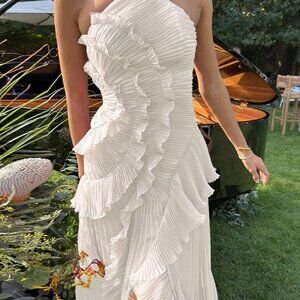 Beige Elegant Women's Ruffle Hem Sleeveless Halter Neck Long Maxi Dress